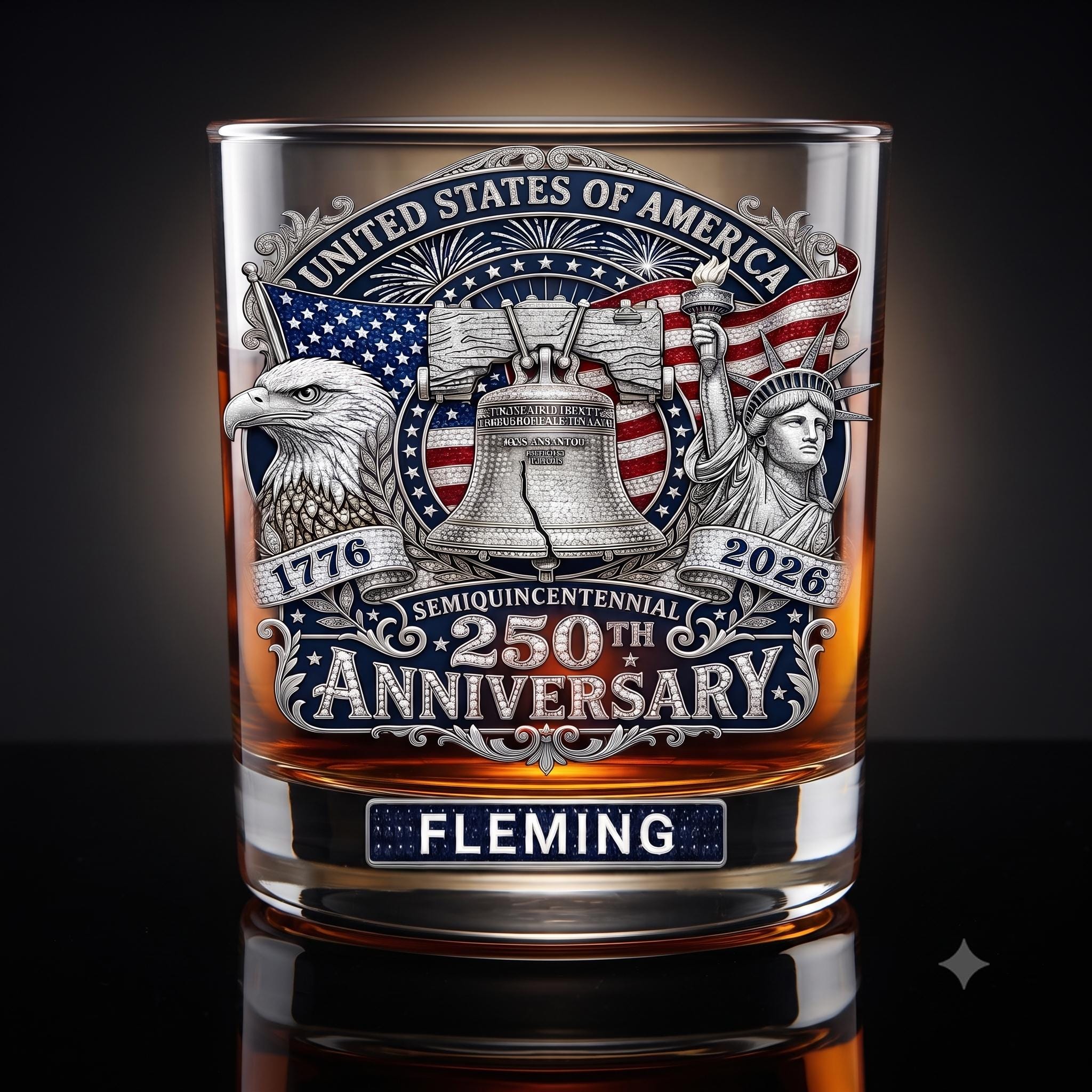 Personalized Whiskey Glass, Custom Name Bourbon Glass, Patriotic Father's Day Gift for Him, American F