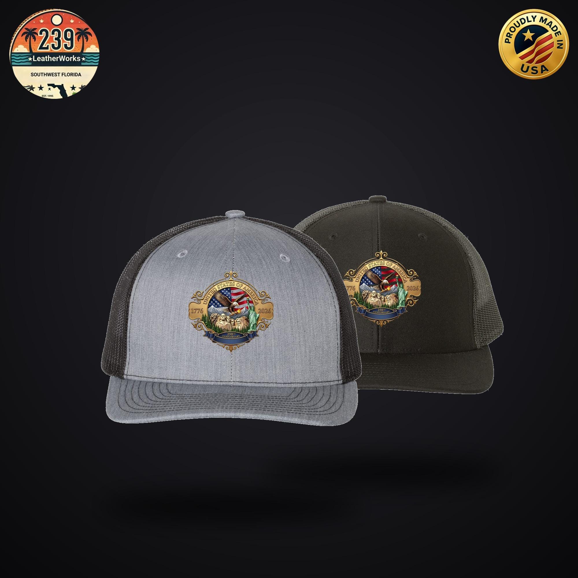 USA Liberty Eagle 250th Anniversary Trucker Hat - Patriotic USA Eagle Cap - 1776 2026 Gift for Men - Mesh Snap