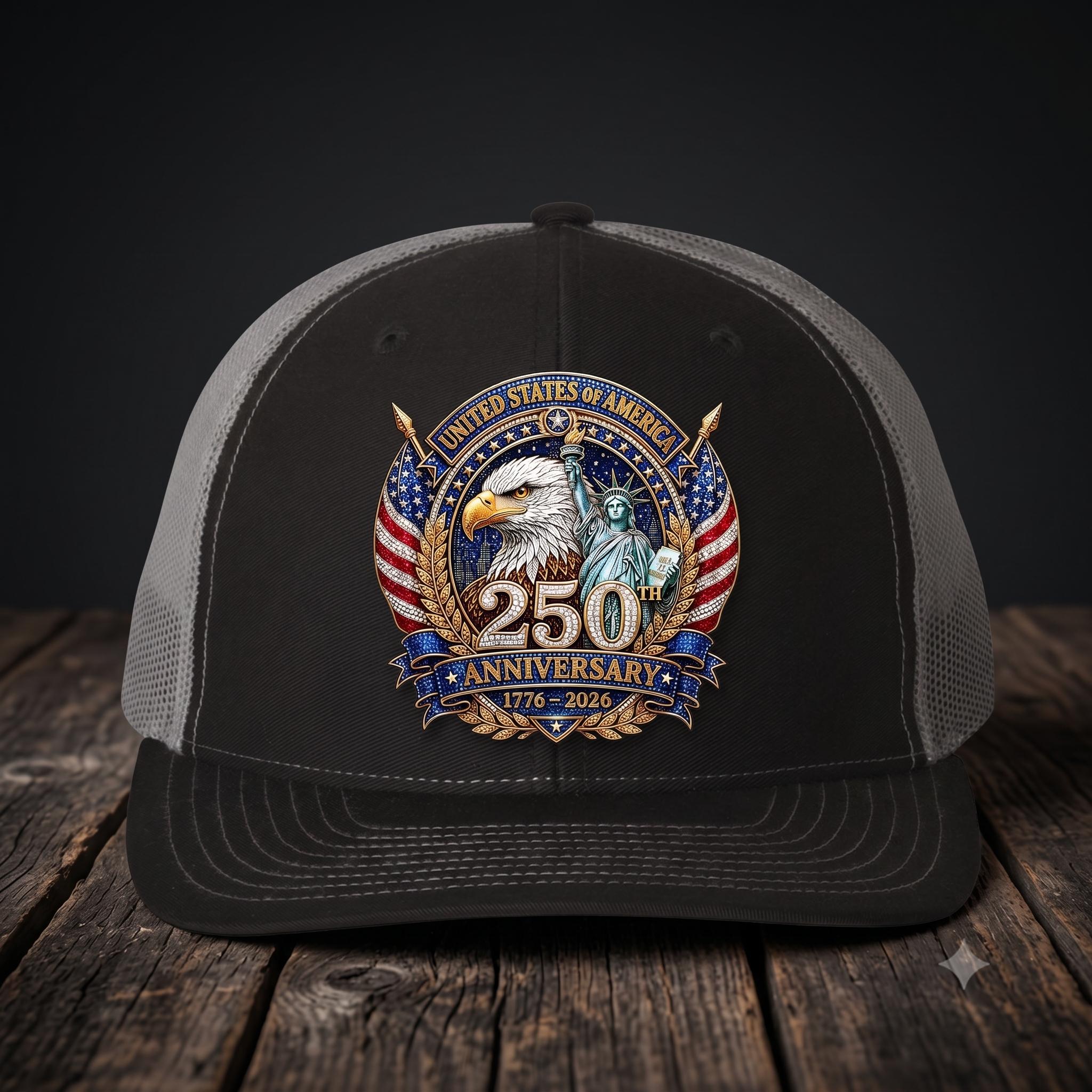 250th Anniversary Trucker Hat - Patriotic American Eagle Cap - USA 1776 2026 Gift for Men - Mesh Snapback Hat