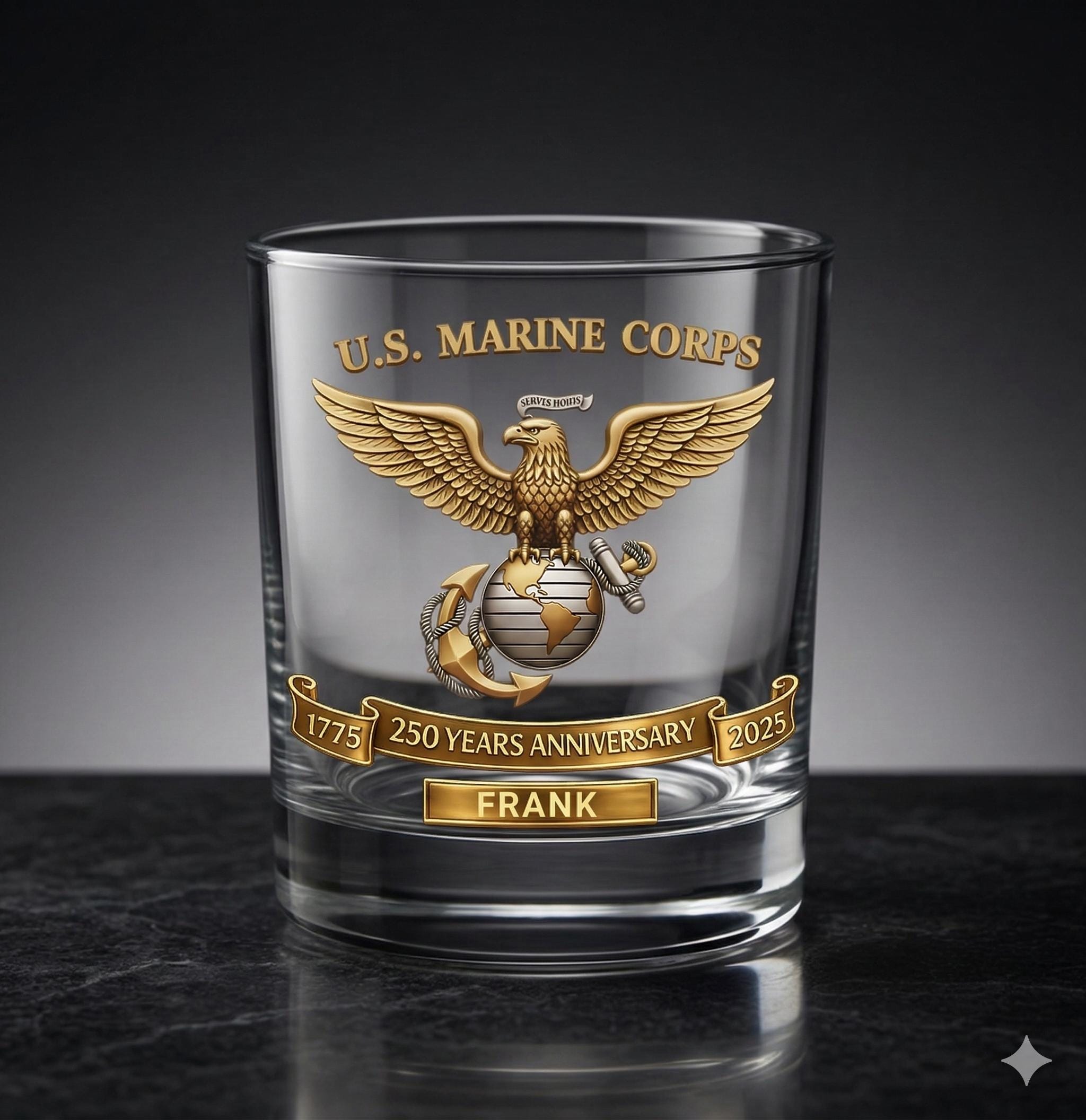 Personalized Military Whiskey Glass, Custom Name Rocks Glass, Military Gift